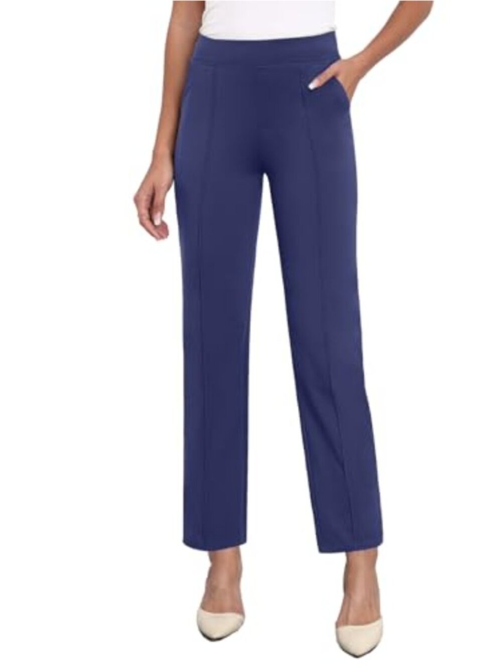 Women High Waisted Straight Leg Dress Pants Pull On Office Slacks
